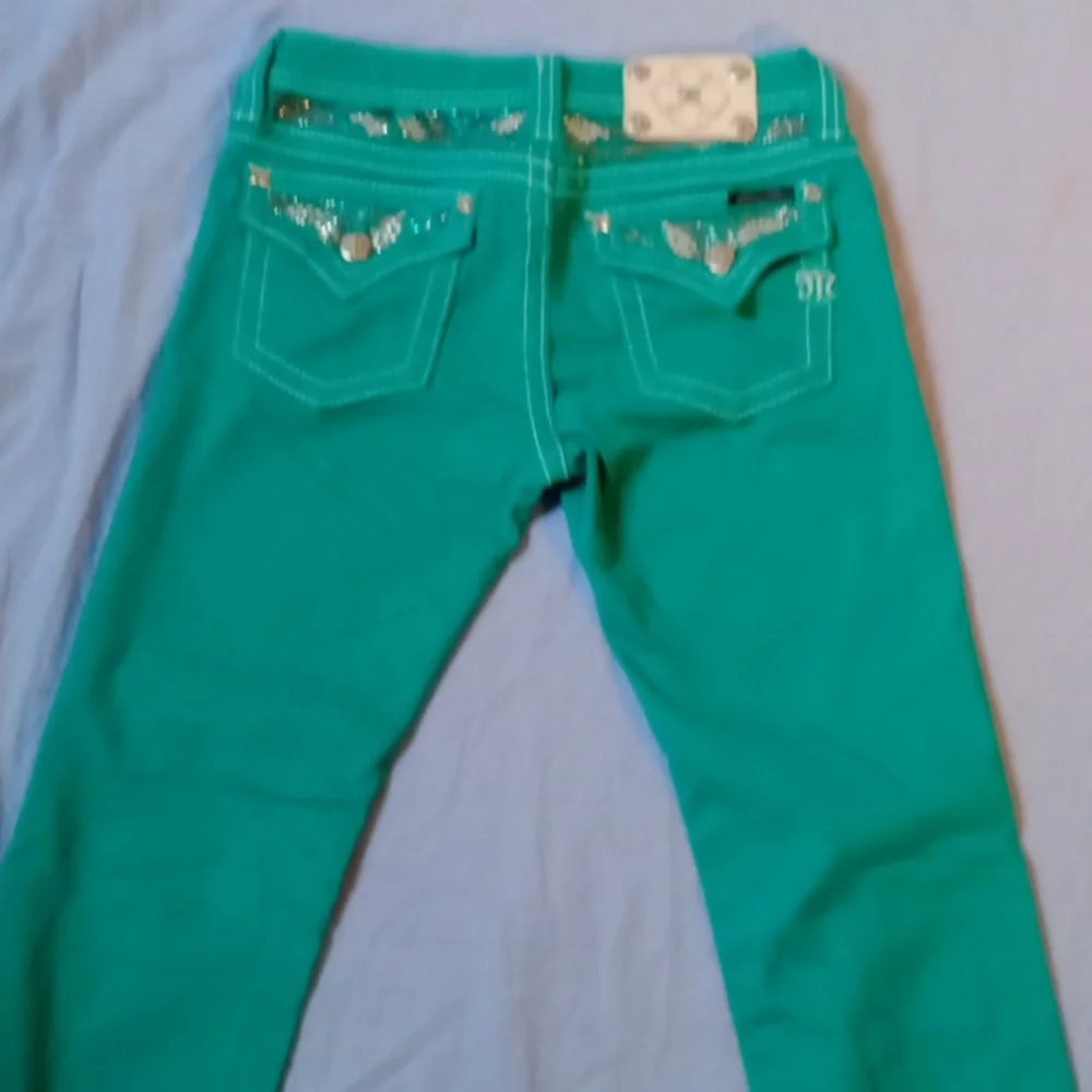 Miss Me Turquoise Denim Jeans 16 Youth - Picture 14 of 14